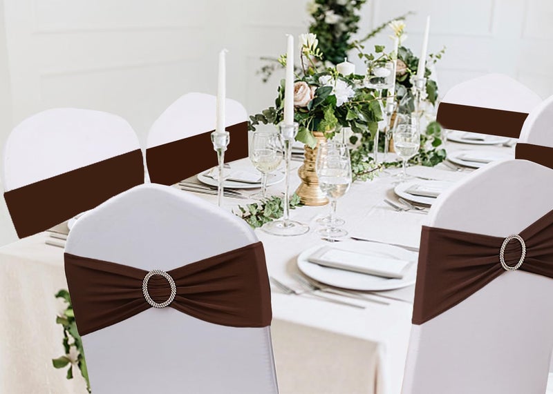 JFDYDM Brown Chair Sashes 50 Pack, Spandex Brown Chair Bows Bands with Buckle Slider for Folding Chairs Wedding Party Birthday Decor, Chair Ties - Image 2